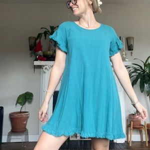 Fringed teal blue midi dress umgee